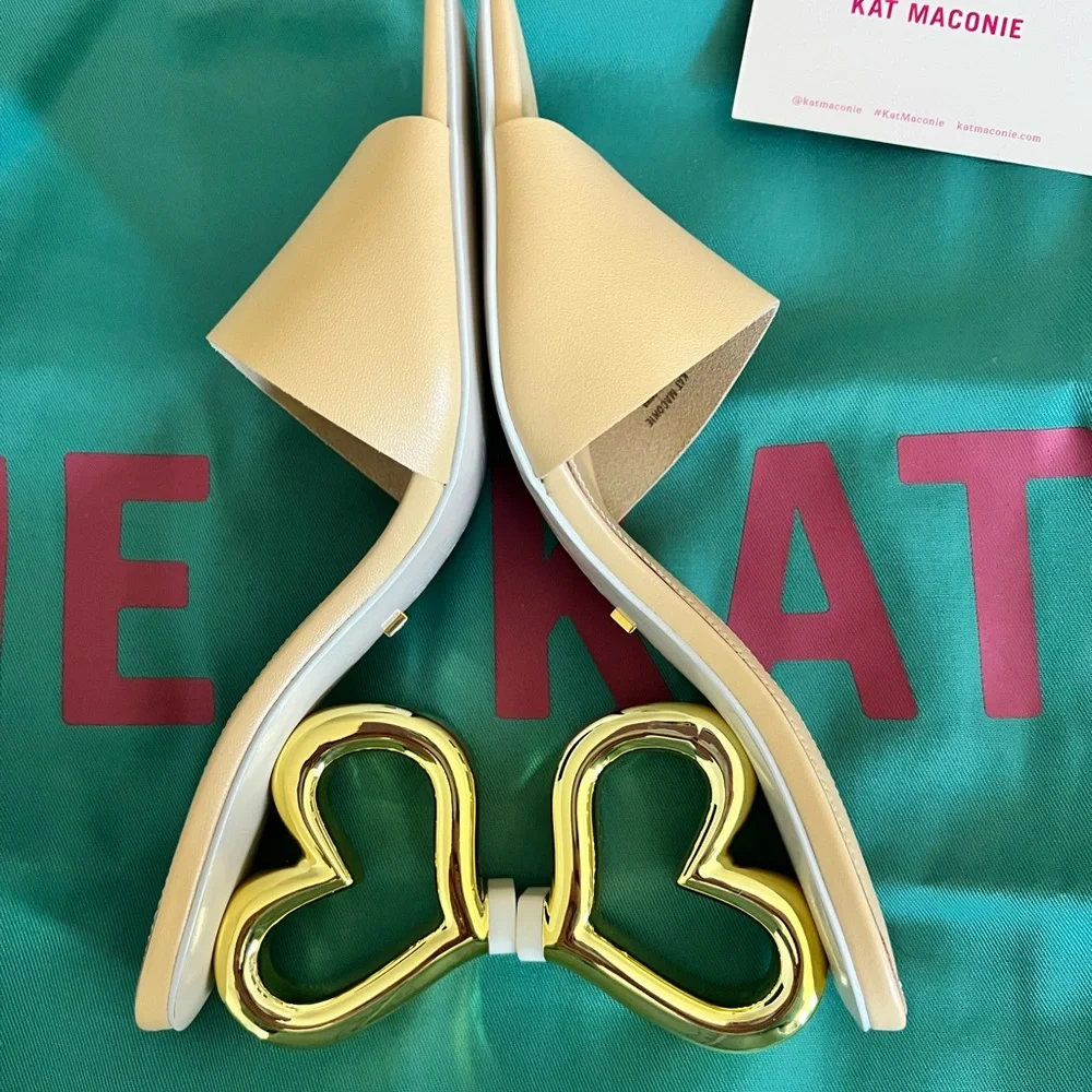 Gold and Cream Heart Heel Sandals - Picture 7 of 11